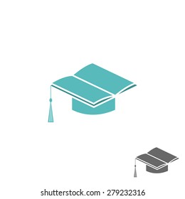 Mortarboard square academic cap and book logo, university or college sign