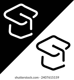 Mortarboard vector icon, Outline style, isolated on Black and White Background.