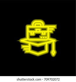 Mortarboard yellow glowing neon ui ux icon. Glowing sign logo vector