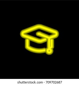 Mortarboard yellow glowing neon ui ux icon. Glowing sign logo vector