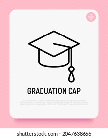 Mortarbosrd, academic cap thin line icon. Modern vector illustration of school, college or university symbol.