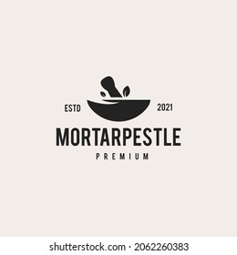 mortarpestle logo hipster tazón de hojas de hembra icono vector