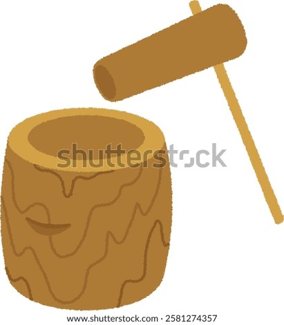 Mortars and pestles are used as tools for pounding grains and mochi. Grains are placed in a mortar and pounded with a pestle to thresh, hull, and make mochi.