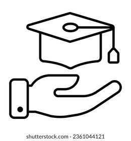      Mortboard on hand, academic care icon