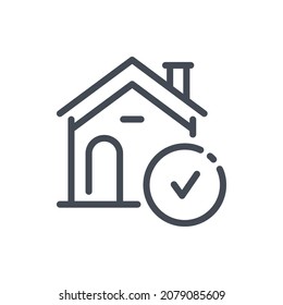 Mortgage approved line icon. House building with check mark vector outline sign.