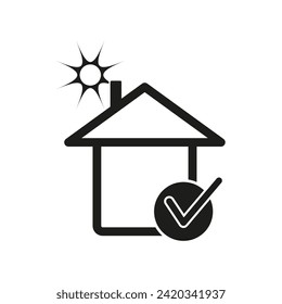 Mortgage approved line icon. House building with check mark symbol. Vector illustration. EPS 10.