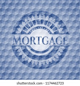 Mortgage blue emblem or badge with geometric pattern background.