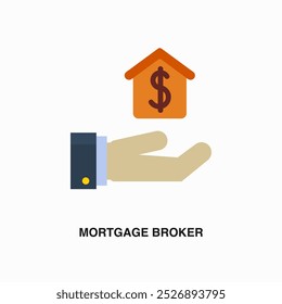 Mortgage Broker ícone ou logotipo de cor plana. Símbolo ou assinatura no tema de serviços de reparação e manutenção de casa. Ilustração vetorial editável.