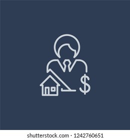 Mortgage broker icon. Trendy flat vector line Mortgage broker icon on dark blue background from Business  collection. 