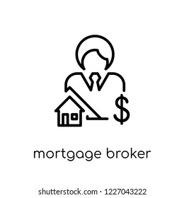 Mortgage Broker Icon. Trendy Modern Flat Linear Vector Mortgage Broker Icon On White Background From Thin Line Business Collection, Editable Outline Stroke Vector Illustration