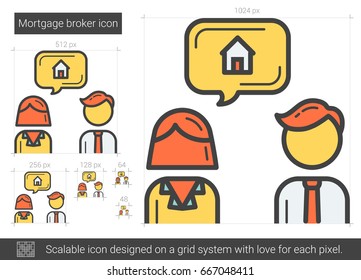 Mortgage broker vector line icon isolated on white background. Mortgage broker line icon for infographic, website or app. Scalable icon designed on a grid system.