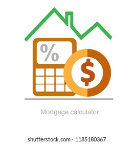 Mortgage calculator, down payment, annuity or mortgage, effective interest rate,  value of collateral, property valuation, flat in installments, conflict resolution, insurance coverage vector icon