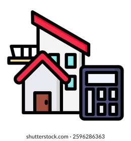 Mortgage Calculator Icon in Flat Color Style With Outline. Simple Vector Design. Simple Vector Flat Icon