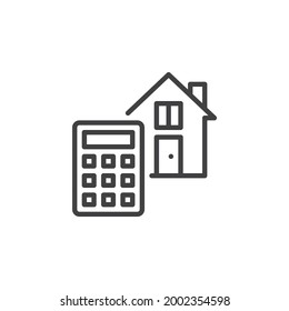 Mortgage calculator line icon. linear style sign for mobile concept and web design. Real estate calculation outline vector icon. Symbol, logo illustration. Vector graphics