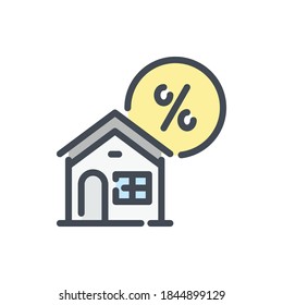 Mortgage color line icon. House building with percentage vector outline colorful sign.