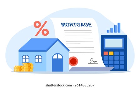 Mortgage concept. House loan or money investment to real estate. Property money investment contract. Family Buying Home.