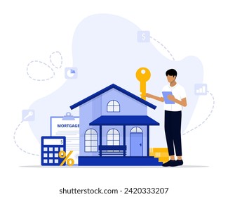Mortgage concept illustration. Suitable for landing page, ui, web, App intro card, editorial, flyer, and banner.