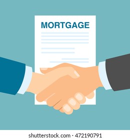 Mortgage deal handshake. Real estate buying or selling. Finding new property.