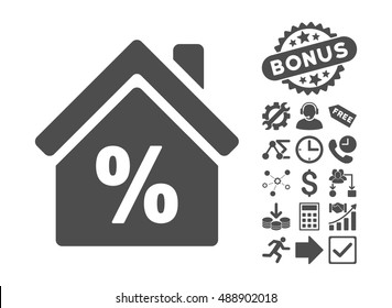Mortgage Discount pictograph with bonus clip art. Vector illustration style is flat iconic symbols, gray color, white background.