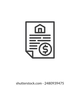 Icono de línea de documento hipotecario. signo de estilo lineal para concepto móvil y Diseño web. Icono de Vector de esquema de solicitud de préstamo. Símbolo, ilustración del logotipo. Vector gráfico