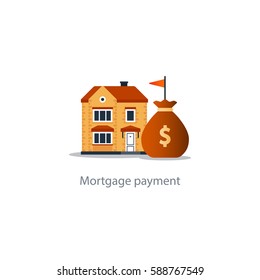 Mortgage down payment, budget fund plan, household expenses, housekeeping finance, rent home, real estate investment icon, insurance concept, income vector illustration