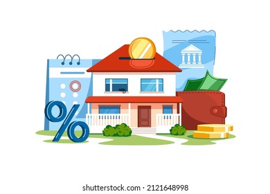 Mortgage house, credit for housing or housing finance vector illustration. Purchasing of habitation on credit flat style. Hypothecation idea