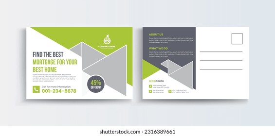 Hypothekenhaus zum Verkauf Postkartendesign Vorlage mit kreativem modernem Layout. Einladungs-Design, Event-Card-Design, Direct Mail-Vorlage, Broschüre.