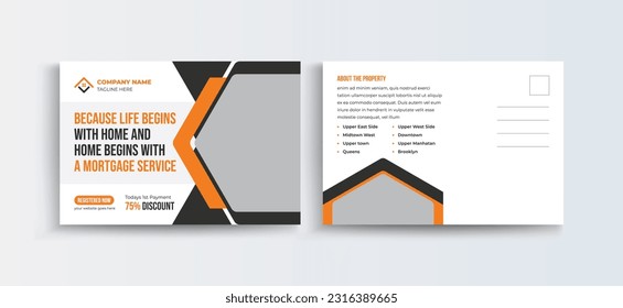 Modelo de diseño de postales de hipotecas para venta con diseño moderno y creativo. Diseño de invitaciones, Diseño de tarjetas de eventos, Plantilla de correo directo, folleto.