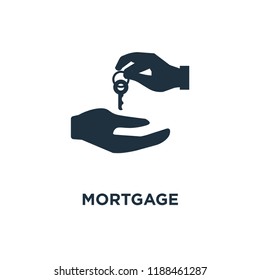 Mortgage icon. Black filled vector illustration. Mortgage symbol on white background. Can be used in web and mobile.