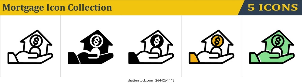 Mortgage Icon Collection With 5 Style Icon (Contorno, Sólido, Misto, Contorno de Cor Lineal e Cor Sólida Lineal) 