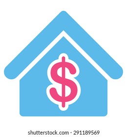 Mortgage icon from Commerce Set. Vector style: bicolor flat symbol, pink and blue colors, rounded angles, white background.