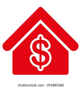 Mortgage icon from Commerce Set. Vector style: flat symbol, red color, rounded angles, white background.