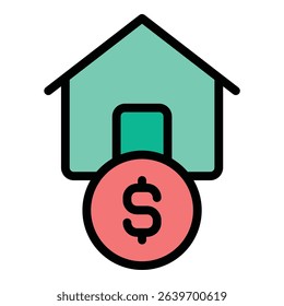 Mortgage icon flat line style illustration representing home loans and property financing, suitable for real estate, banking, and financial-related projects