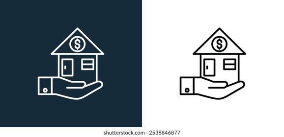 ícone de hipoteca isolado em cores brancas e pretas. hipoteca contorno linear vetor ícone da coleção de mercado de ações para aplicativos móveis, web e ui.