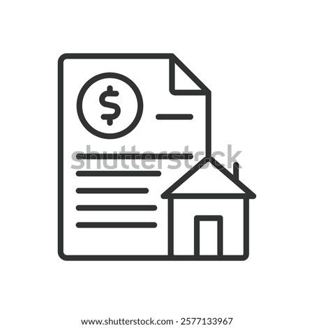 Mortgage, icon in line design. Mortgage, loan, real estate, house, property, finance, homeownership on white background vector. Mortgage editable stroke icon