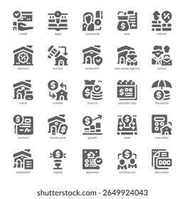 Mortgage Icon pack for your website, mobile, presentation, and logo design. Mortgage Icon solid design. Vector graphics illustration and editable stroke.