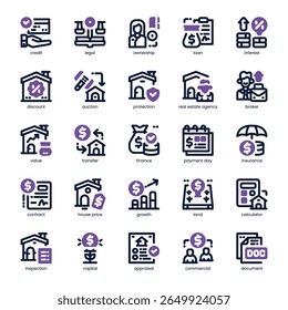 Mortgage Icon pack for your website, mobile, presentation, and logo design. Mortgage Icon dual tone design. Vector graphics illustration and editable stroke.