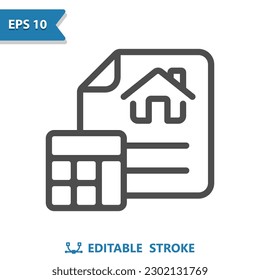 Mortgage Icon. Property Tax, House, Home, Calculator, Real Estate. Professional, pixel perfect vector icon.