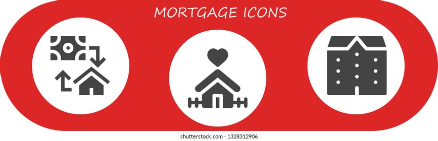 mortgage icon set. 3 filled mortgage icons.  Collection Of - Mortgage, Home, Apartments