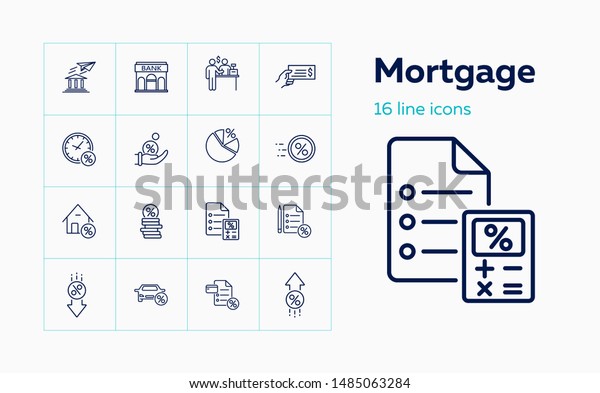 Mortgage\
icon set. Set of line icons on white background. Credit and money\
concept. Bank, credit, mortgage, money. Vector illustration can be\
used for topics like banking, investment,\
credit