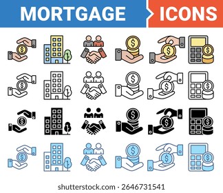 Mortgage icon set with multiple style collection.