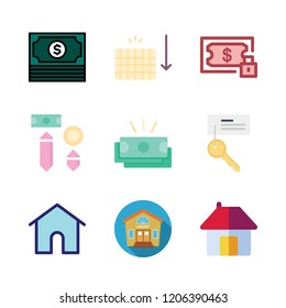 mortgage icon set. vector set about money, house, home and key icons set.