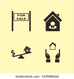 mortgage icon. mortgage vector icons set hands house, dollar house scales, house seller and sale sign
