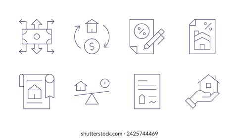 Mortgage icons. Editable stroke. Containing liability, loan, exchange, deed, mortgage.