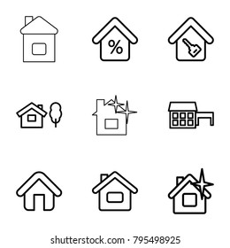 Mortgage icons. set of 9 editable outline mortgage icons such as clean house, home, house and tree, house, home key