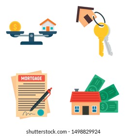 Mortgage icons set. Flat set of mortgage vector icons for web design