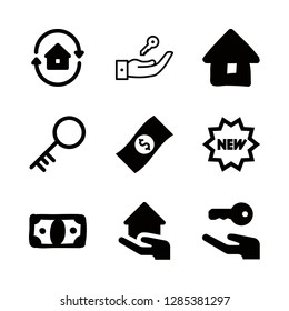 mortgage icons set with house, house key and key vector set
