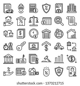 Mortgage icons set. Outline set of mortgage vector icons for web design isolated on white background