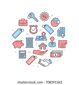 Mortgage. Illustration with icons and signs.