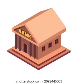 Mortgage Isometric Composition With Isolated Image Of Vintage Bank Building With Pillars And Text Vector Illustration